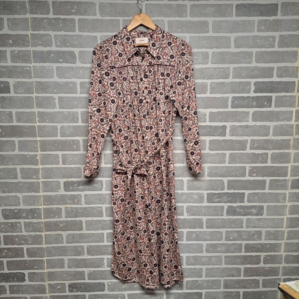 XIRENA Leah Dress Ivory Blossom Midi Belted Floral Size Small